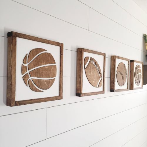 11x11 inch Sports Wood Sign, Sports Decor for Boys Room, Basketball, Baseball, Volleyball, Football, Kids Bedroom Decor, Tennis Ball, Soccer