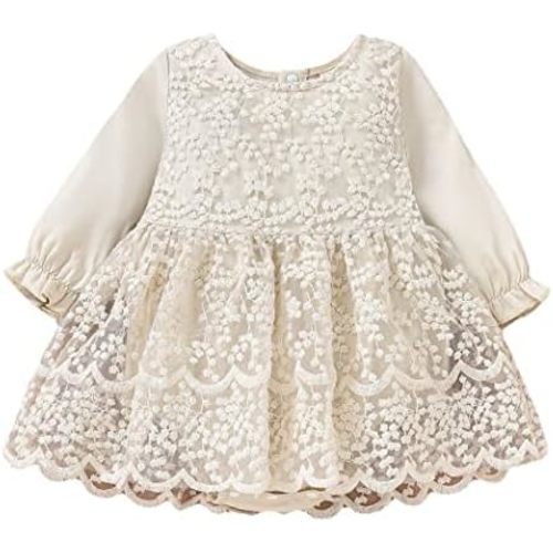 Newborn Infant Baby Girl Fall Winter Romper Dress White Beige Boho Lace Floral Clothes Toddler Long Sleeve Bodysuit
