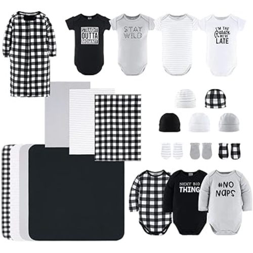 The Peanutshell Newborn Clothes & Accessories Gift Set, Fits Newborn to 3 Months, Black Plaid