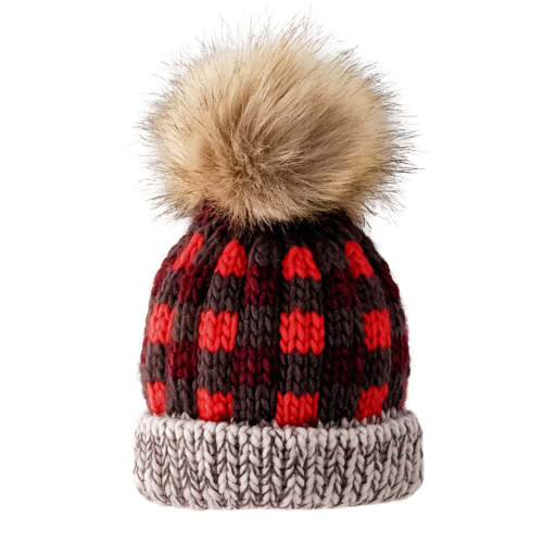 Red Buffalo Check Fur Pom Hat