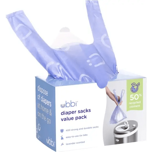 Ubbi Disposable Nappy Sacks, Lavender Scented, Easy-To-Tie Tabs, Baby Diaper Disposal or Pet Waste Bags, Value Pack, 400 Count