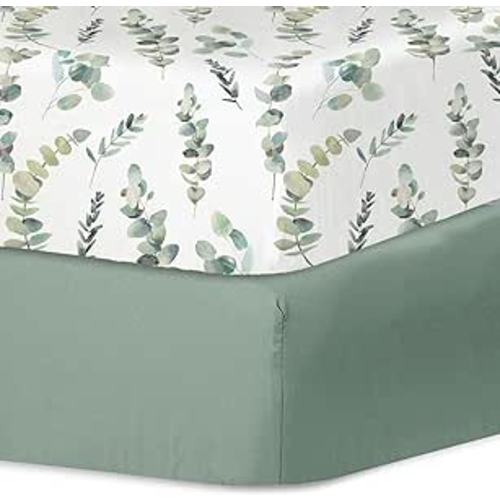 Little Grape Land Crib Sheets for Boys and Girls, 2pk Baby Crib Fitted Sheet for Standard Size Crib and Toddler Mattress, Super Soft Baby Sheet (Leaves & Green)