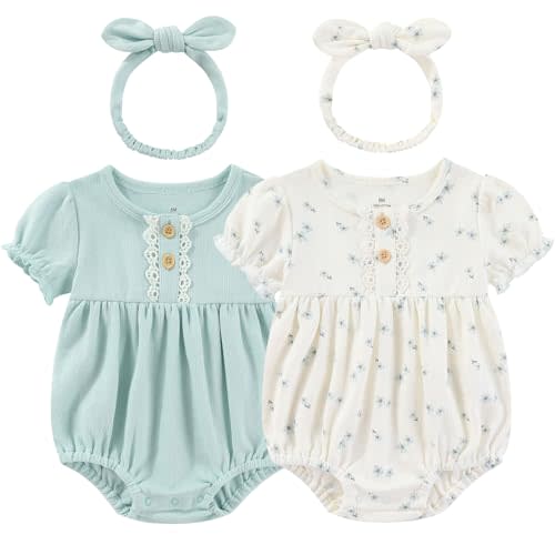 Ruliby Baby Girl Clothes Cotton Bubble Romper Floral Bodysuits Infant Outfit Set