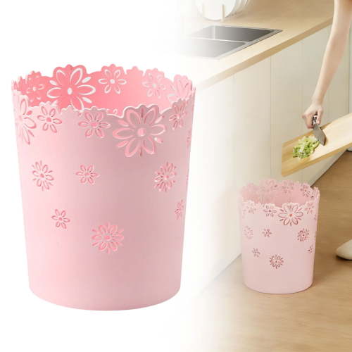 Wastebasket ，Hollow Flower Shape Plastic Lidless Wastepaper Baskets Trash Can Office Plastic Garbage Can for Bathroom Vanity Desktop Office or Living Room (Pink,L)