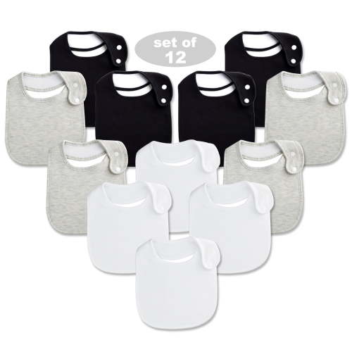 Benoxine Unisex Baby Bibs: 12-Pcs Set, Cotton, Adjustable Snaps, Absorbent for Newborns & Teething
