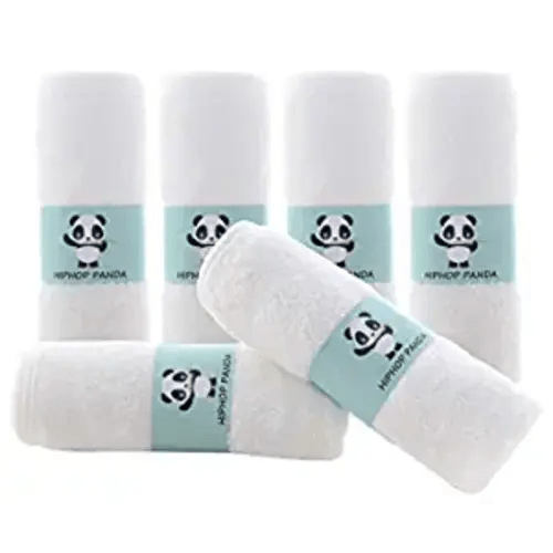 HIPHOP PANDA Baby Washcloths, Rayon Made from Bamboo - 2 Layer Soft Absorbent Newborn Bath Face Towel - Natural Baby Wipes for Delicate Skin - Baby Registry as Shower(6 Pack) - White - 10x10 Inch (Pack of 6)