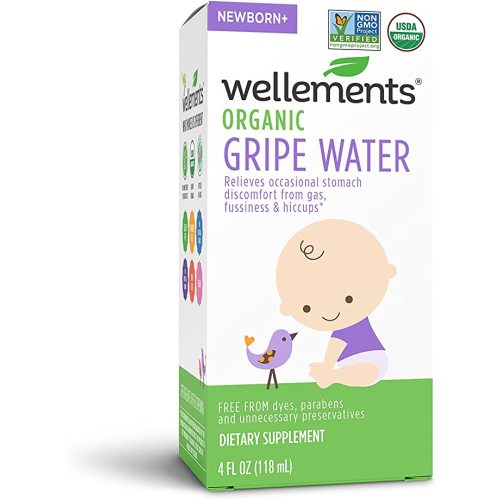 Wellements Organic Gripe Water, 4 Fl Oz, Eases Baby's Stomach Discomfort and Gas, Free from Dyes, Parabens, Preservatives