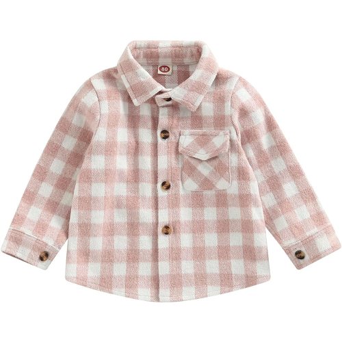Toddler Baby Boys Girls Flannel Plaid Jacket Long Sleeve Lapel Button Down Pocketed Shirts Coats Shacket Cardigan Tops