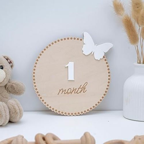 Baby Monthly Milestone, Wooden Baby Milestone Signs, Monthly Milestone Wood Discs, Baby Milestone Discs (3D Butterfly)