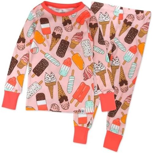 HonestBaby 2-Piece Pajamas Sleepwear PJs 100% Organic Cotton for Infant Baby and Toddler Girls'