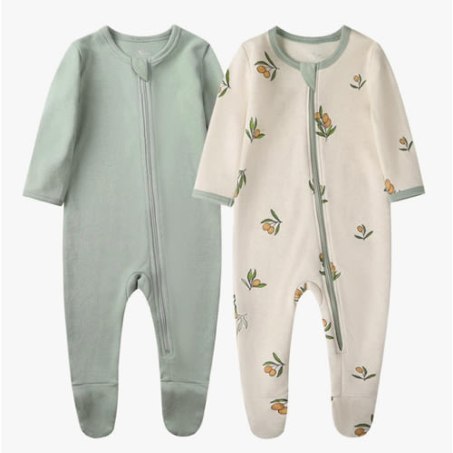 O2 BABY Baby Boys Girls Organic Cotton Zip-Front Sleeper Pajamas, Footed Sleep 'n Play