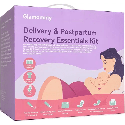 Upgraded Postpartum Recovery Essentials Kit for Women, Nursing Gown, Luggage Bags, Socks, Peri Bottle, Cooling Spray, Disposable Underwear, Postpartum Pads, Hot&Cold Packs, Cooling Liners
