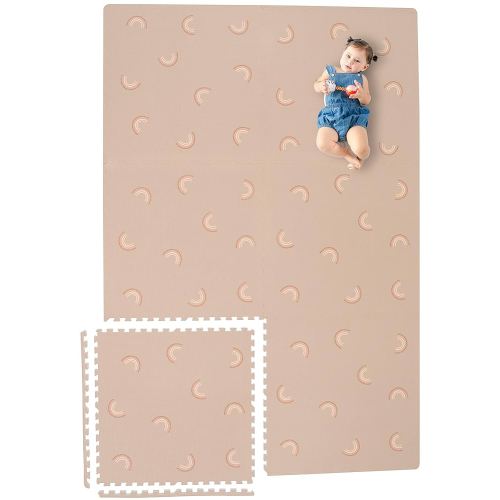 Yay Mats Stylish Extra Large Baby Play Mat. Soft, Thick, Non-Toxic Foam Covers 6 ft x 4 ft. Expandable Tiles with Edges Infants and Kids Playmat Tummy Time Mat (Emery Rainbow)