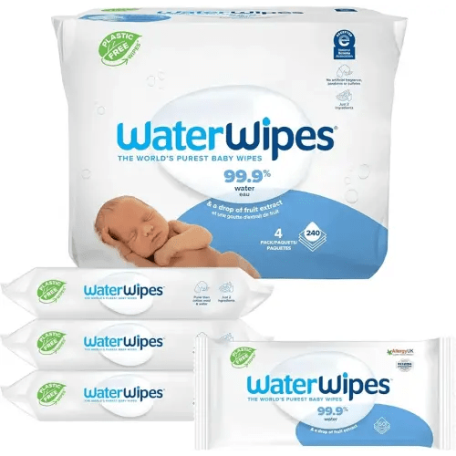 WaterWipes Original Baby Wipes, 99.9% Water, 3-In-1 Cleans, Cares, Protects, Unscented & Hypoallergenic, 240 Count (4 Packs), Packaging May Vary