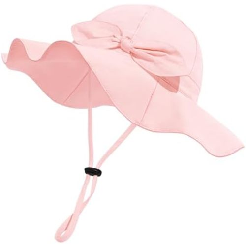 Baby Girl Sun Hat with UPF 50+ Outdoor Adjustable Beach Hat with Wide Brim Bucket Hats