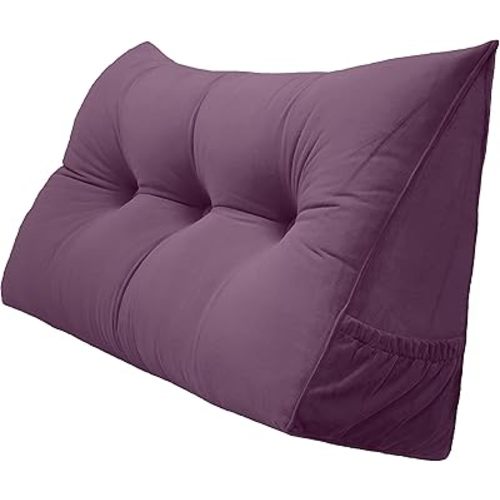 Triangular Reading Bed Rest Pillow Large Bolster Cushion Headboard Backrest Wedge Pillow with Removable Cover and Two Large Side Pockets (Dark Purple, Twin: 39 x 8 x 20 inches)