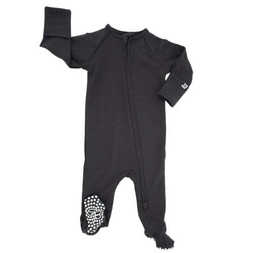 French Terry Zipper Footie - Charcoal Black – Manymoons