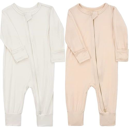 Aablexema Baby Footless Pajamas Zipper with Mitten, Rayon from Bamboo, Infant Long Sleeve Romper Pjs