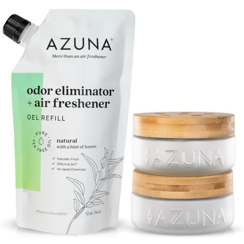 Amazon.com: Azuna Air Freshener & Odor Eliminator for Strong Odor | 2 Room Kit Includes (2) 8 oz. Empty Luxe Glass Jars & 12 oz | Refill with Tea Tree Essential Oil Gel | Natural Scent | Last 60-90 Days : Health & Household