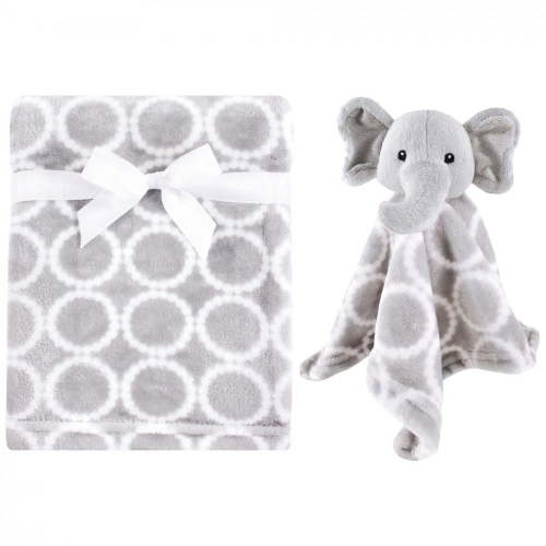 Hudson Baby Infant Plush Blanket with Security Blanket, Neutral Elephant, One Size