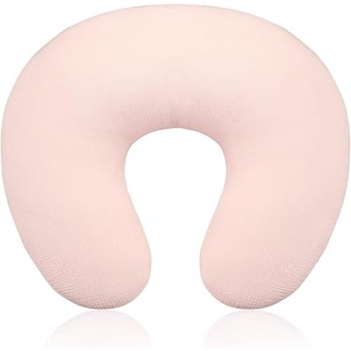 Baby Nursing Pillow Cover, Removeable Breastfeeding Pillow Slipcover, Muslin Nursing Pillow Case for Newborn Boys Girls, Soft Fabric Fits Snug On Infant, Washable & Breathable, Pink (Cover Only)