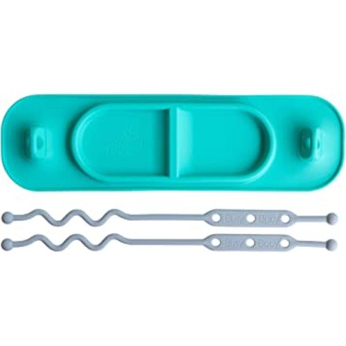 Busy Baby Silicone Mini Mat, Suction Placemat for Babies & Toddlers with Adjustable Tethers, Keeps Toys Off The Floor, Dishwasher Safe, BPA Free, includes Travel Sleeve (Spearmint)