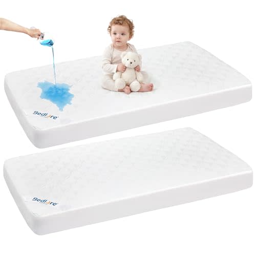 BEDLORE Waterproof Mattress Protector Crib, 2 Pack Soft Mattress Pad, Noiseless Machine Washable Mattress Cover, Ultimate Protection for Your Baby's Crib Toddler Bed (52''x28'')