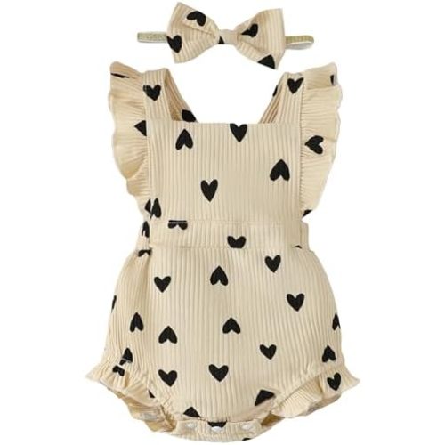 Fullfamous Baby Girl Ruffled Jumpsuit and Headband Set