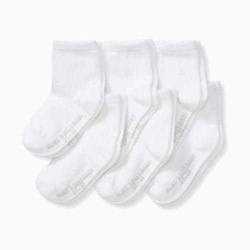 Burt's Bees Baby Solid Crew Socks (6 Pack) - Cloud White, 0-3 M