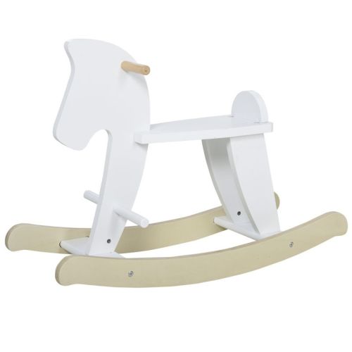Qaba Wooden Rocking Horse Toddler Baby Ride-on Toys For Kids 1-3 Years With Classic Design & Solid Workmanship, White