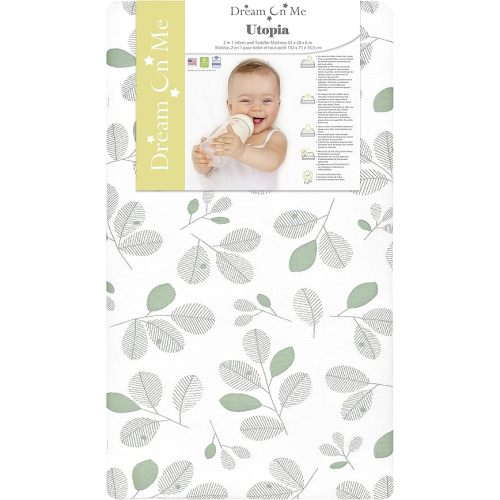 Dream On Me 2 in 1 Infant Crib and Toddler Bed Mattress | Greenguard Gold and JPMA Certified Crib Mattress | Copper-Infused Toddler Layer | Removable Zipper Cover | Utopia Green