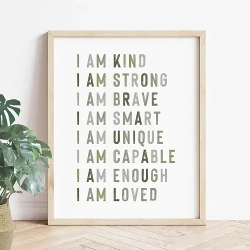 Positive Affirmations, Classroom Wall Art, Green Nursery Wall Decor Neutral, Educational Posters, Kids Room Decor, Inspirational Quotes, Playroom Decor, Boys Room Decor, Unframed (8X10 INCH)