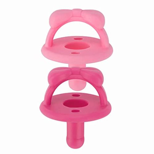 Itzy Ritzy Silicone Pacifiers for Newborn - Sweetie Soother Pacifiers Feature Collapsible Handle & Two Air Holes for Added Safety; for Ages Newborn and Up, Set of 2 in Cotton Candy & Watermelon - 2 Count (Pack of 1) - Bow