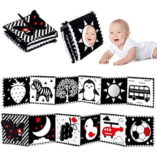 Black and White High Contrast Baby Toys 0-6 6-12 Months Soft Baby Book for Newborn Brain Development Infant Carseat Toys 0-3 3-6 Month Tummy Time Crib Toys Stroller Montessori Learning Toys for Babies