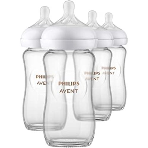 Philips Avent Glass Natural Baby Bottle with Natural Response Nipple, Clear, 8oz, 4pk, SCY913/04