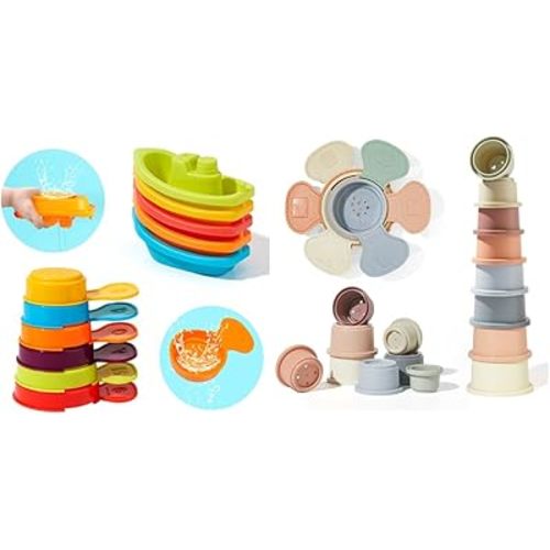 11 Pcs Water Table Toys+ 14PCS Stacking Cups with Bathing Spoon