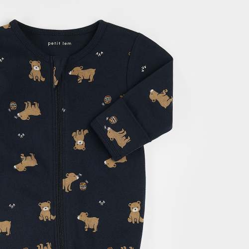 Little Cub Print on Navy Sleeper | 6 MONTHS