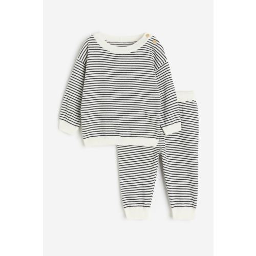 2-piece Knit Cotton Set, White/striped
