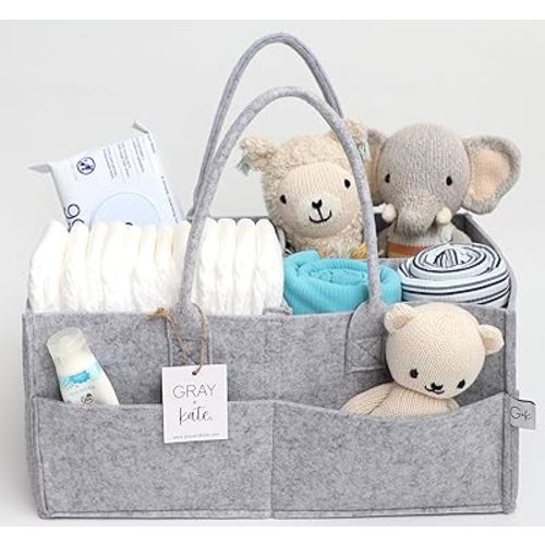 Gray + Kate Diaper Caddy | Felt Nursery Storage Bin & Car Organizer for Diapers Baby Wipes and Lotion | Soft Organizer for Changing Table | Gift for New Moms