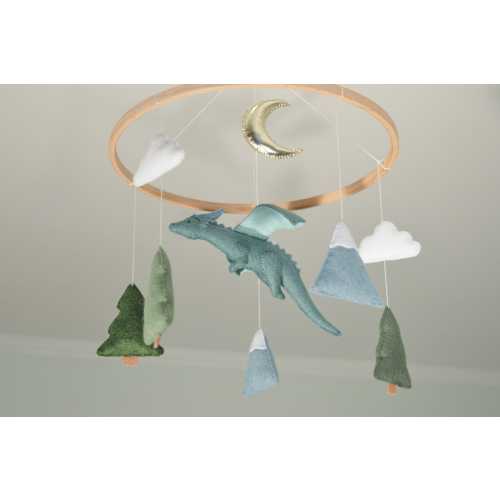 Dragon mobile for baby nursery Fantasy nursery Felt dragon Gender neutral baby mobile Baby crib mobile Fairy tale nursery Baby boy mobile