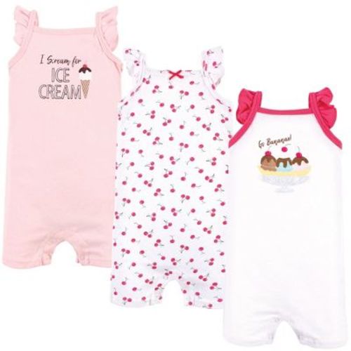 Hudson Baby Infant Girl Cotton Rompers, Banana Split, 3-6 Months