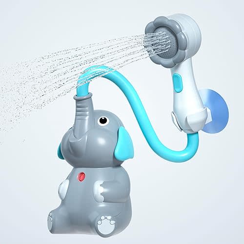Baby Bath Toys, Bath Toys for Infants 6-12 Months with Shower Head, Baby Shower Head for Bath IPX7 Waterproof USB Rechargeable, Baby Gift for Boys & Girls-Grey