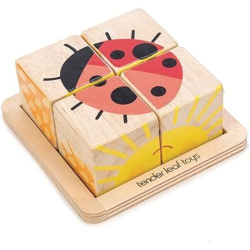 Tender Leaf Toys - Baby Blocks - 5 Pieces My First Wooden Jigsaw Puzzle with Storage Tray for Toddlers 18M+
