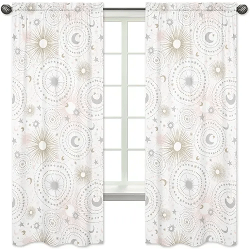 Sweet Jojo Designs Blush Pink, Gold, Grey and White Star and Moon Window Treatment Panels Curtains for Celestial Collection Set of 2