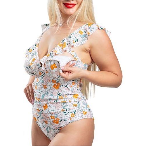 Nursing Swimsuit Breastfeeding – One Piece Postpartum Swimsuit Tummy Control, Nursing Bathing Suit for Breastfeeding