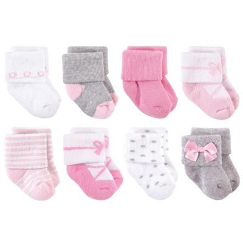 Little Treasure Basics Infant Baby Cozy Terry Socks 8-Pack, Pink Pirouette, 6-12 Months