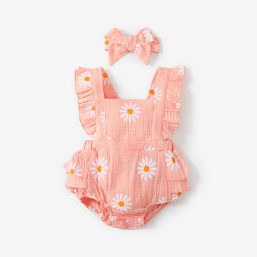PatPat Newborn Baby Girl Clothes 100% Cotton Baby Romper Sleeveless Short Jumpsuit Summer Clothes Outfit Set, 9-12 Months