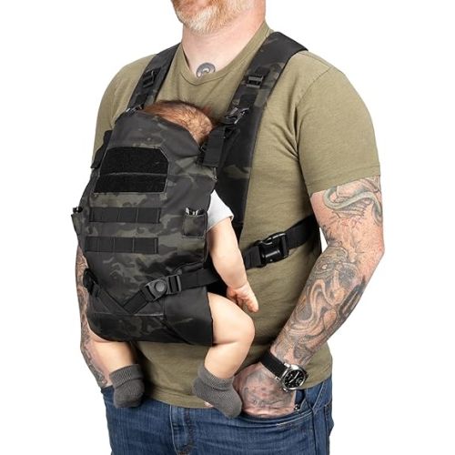 TBG - Mens Tactical Baby Carrier for Infants and Toddlers 8-33 lbs - Compact (Black Camo)