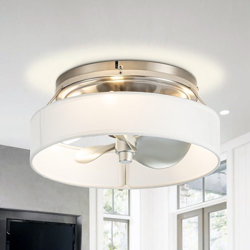 Parrot Uncle 12.6-in Satin Nickel LED Indoor Flush Mount Chandelier Ceiling Fan Remote (3-Blade) F8293110V at Lowes.com