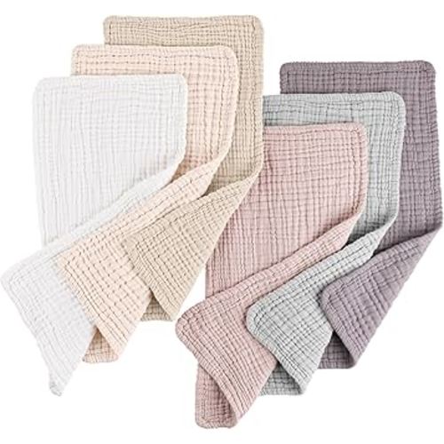 Konssy Muslin Baby Burp Cloths Sets for Unisex- 6 Pack Large 100% Cotton Burping Clothes for Newborn,Baby Girls and Boys, Purple